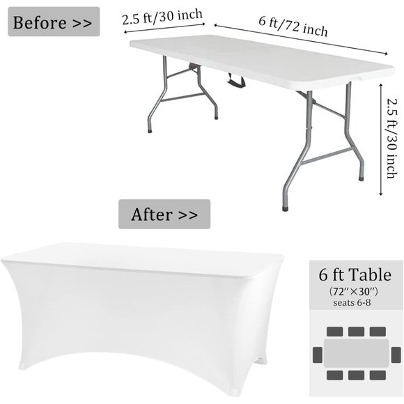 Versatile 2 Pack 6FT Wrinkle Resistant Spandex Tablecloths for All Occasions - Picture 2 of 7